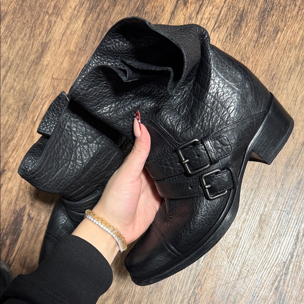 Miu Miu Black Leather Ankle Boots with Buckles